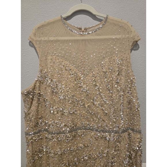 Mac Duggal Women's 5619 Plus Size 20 Nude Beige Beaded Sequin Gown Formal Dress - Picture 6 of 16